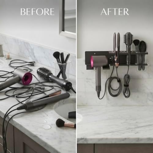 Hair Tool Organizer Wall Mount, Hot Tools Organizer, Hair Dryer Holder, Blow Dryer Holder Wall Mounted, Curling Iron Holder, Flat Iron Holder, Hair Brush Holder, Bathroom Hair Tool Organizer Storage - Image 3