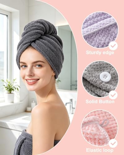 Lumimi Microfiber Hair Towel Wrap for Women, 3 Pack 3 Colors C - Image 4