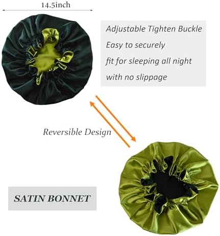 Silk Bonnet for Sleeping Satin Bonnets Double Layer Reversible Hair Cap Bonnet for Women Long Curly Braid Hair (Bistro Green) - Image 2