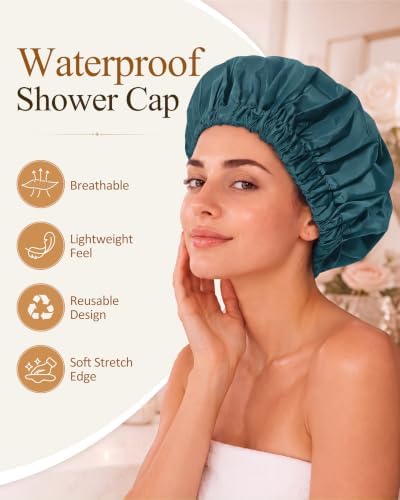 Edoneery Shower Caps for Women Reusable Waterproof, Shower Hair Cap - Image 3