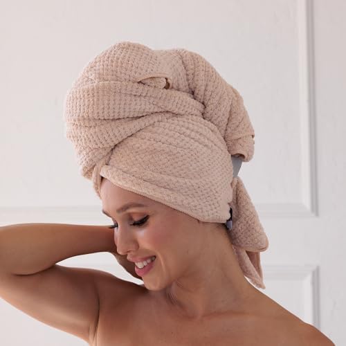 Curly Girl Microfiber Hair Towel Wrap for Women, 41" x 31" Large Quick Dry Hair Towel, Secure Fit with Elastic Strap, Anti-Frizz Hair Plopping Wrap for Long, Thick Hair - Image 3