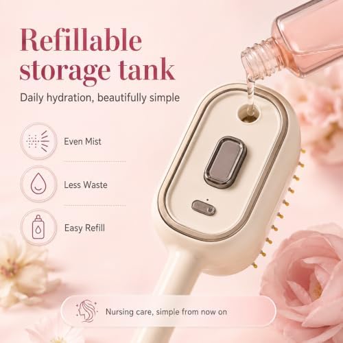 Electric Spray Air Cushion Massage Comb,5 in 1 Rechargeable Steam Brush for Hair,Self-Cleaning Detangling Anti-Frizz Hair Brush for Scalp Massage&Smooth Hair,Portable Travel Hairs Styling Tool(Purple) - Image 4