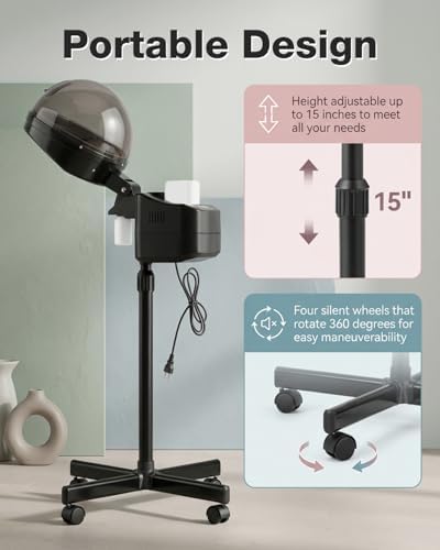 Professional Hair Steamer Adjustable Height Standing Hair Steamer Black - Image 6