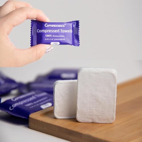 Cottonessence Premium Compressed Towels (30 count) - 30 Count (Pack of 1), 9.4" x 11.8", Portable Cotton Wipes Tablets, Individually Wrapped Coin Tissues for Travel Camping Hiking Outdoor Beauty Salon - Image 2