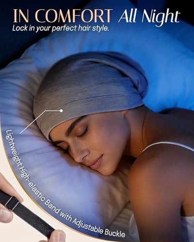 OLESILK Mulberry Silk Bonnet for Women, Unisex Adjustable Sleep Cap, Real Silk Hair Wrap, Pearl Grey - Image 4