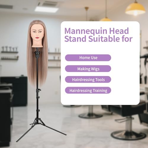 Mannequin Head Stand,Adjustable Wig Stand Tripod Height Adjustment(20-60Inch) Reinforced Metal Mannequin Stand For Cosmetology Hairdressing Training With Free One Wide Tooth Comb - Image 6