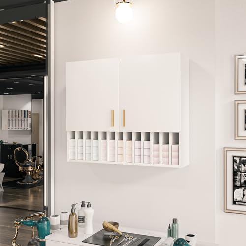 OmySalon Hair Color Organizer Rack, Salon Hair Color Tube Storage Cabinet with Adjustable Shelves, Wall Mounted Salon Barber Station for Barbershop Beauty Spa, White - Image 2