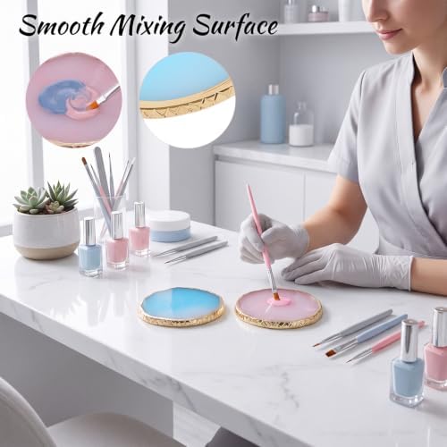 Resin Nail Art Palette 2 Pcs Blue Pink Mixing Tray for Gel Polish Acrylic Pigment Watercolor Foundation Reusable Smooth Nail Color Plate for Manicure DIY Salon Art - Image 5