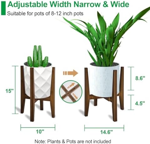 OERGKE Adjustable Plant Stand, Bamboo Mid Century Modern Indoor Plants Stands, Corner Flower Holder for Living Room, Fits 8 to 12 Inches Pots, (Pot & Plant Not Included)(Walnut, 1 Pack) - Image 3