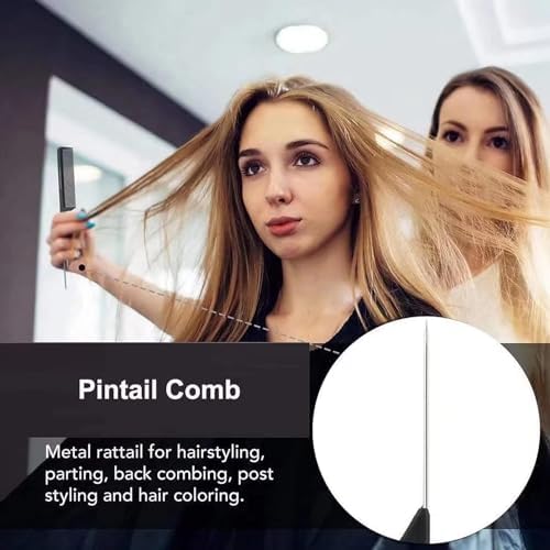1 Piece Pin Rat Tail Comb Hair Comb Steel Pin Rat Tail Carbon Heat Resistant Teasing Combs with Stainless Steel Pintail for Hair Parting Rat Tail Combs Salon or Home Supply - Image 6