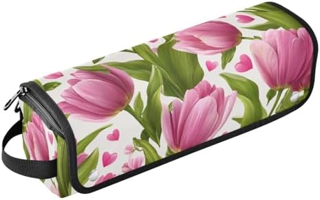 Hair Tools Travel Bag with Heat Resistant Mat Detachable 2-in-1 Curling Iron Travel Case Hot Tools Organizer for Straightener Flat Iron Pink Fresh Tulips and Hearts by WelcometoElliTarr
