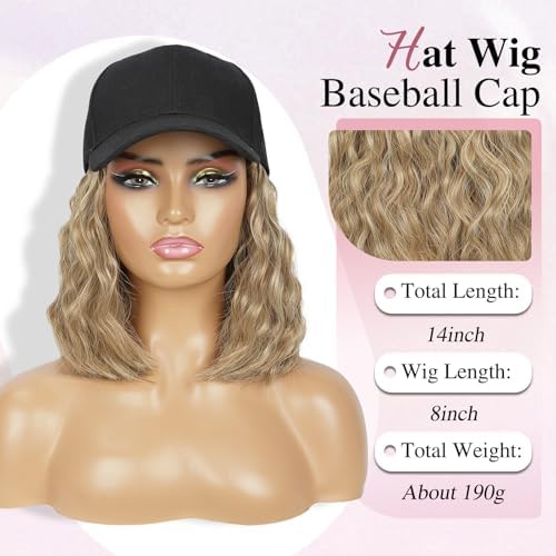HANYUDIE Hat Wig for Women Wig Cap with Curly Hair Extensions Hat with Hair Wave Adjustable Baseball Cap Wigs - Image 2