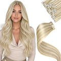 LaaVoo Clip In Hair Extensions, Blonde Highlights, 14 Inch 5Pcs 80g by LaaVoo