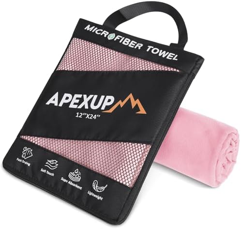 APEXUP Microfiber Travel Towel, Ultra Absorbent Quick Dry Towels, Lightweight Gym Sports Camping Towel for Workout, Yoga, Beach, Shower, Swimming (24"×12", Pale Rose) by APEXUP