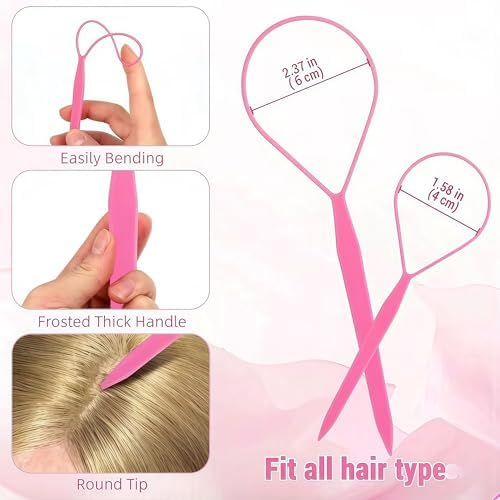 Topsy Tail Hair Tool Set, Ponytail Maker Loop Styling Tools, 2 Sizes, Multicolor, 8 Piece - Image 3