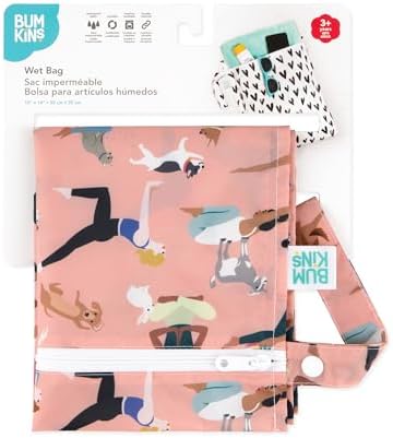 Bumkins Waterproof Wet Bag for Baby, Travel, Swim Suit, Cloth Diapers, Pump Parts, Pool, Beach, Gym Clothes, Toiletry, Hook to Stroller, Daycare, Zipper Reusable Wetdry Packing Pouch, Yoga Pals - Image 6