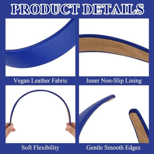 Blue Headband 1 Inch Faux PU Leather Hairband for Women and Girls - Image 3