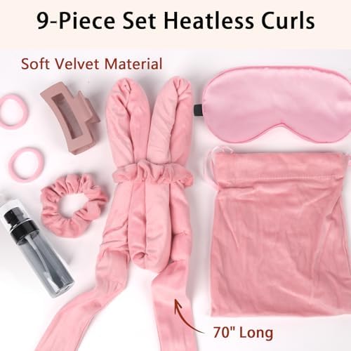 ZILAMPU Heatless Curls Overnight for Long Hair with Sleep Mask - Pink - Image 4