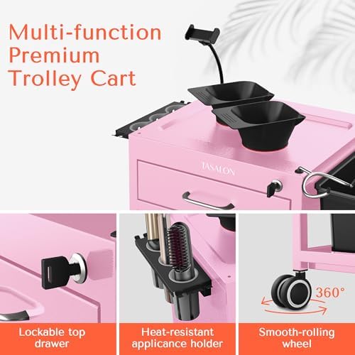 TASALON Wheeled Lockable Metal Salon Cart with Drawers & 2 Magnetic Bowls - Image 5
