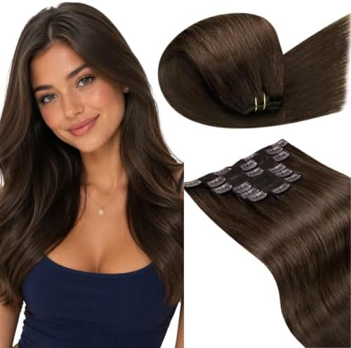 LaaVoo Clip On Extensions Human Hair, Long Brown Styling, 24 Inch by LaaVoo