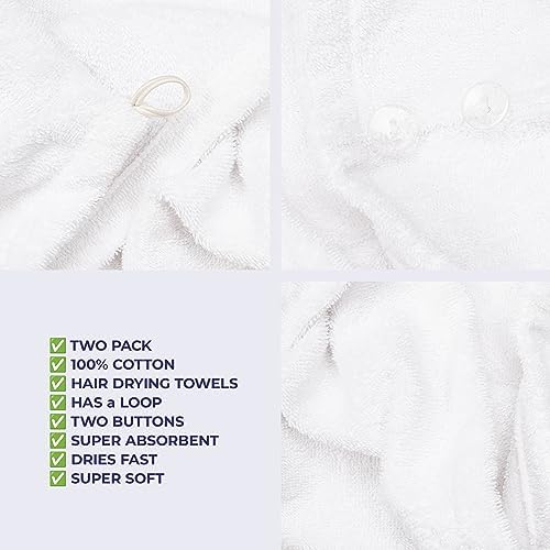 American Soft Linen 100% Cotton Hair Towels for Women, Head Towel Cap, Cotton Hair Turban Towel Wrap for Long Curly Anti Frizz Hair, Soft and Absorbent Cotton Hair Towels 2 Pack, White - Image 5