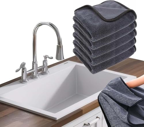Cleaning Wipes Cloths,5pcs Cleaning Drying Towels,Shower Doors Drying Towels,12 * 10” Streak Free Glass Window Car Mirror Super Absorben Microfiber Cleaning Cloths Cleaner(5pcs grey12*10”) by Ecopandy