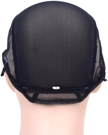 2 Pcs Black Double Lace Wig Caps with Adjustable Straps Swiss Lace Hairnet on the Back for Making Wig (Black M) - Image 4