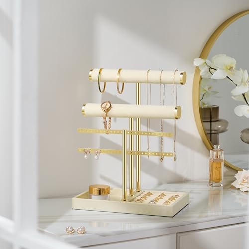 Jewelry Organizer Stand for Necklaces, Bracelets, Earrings, Rings, Beige - Image 4