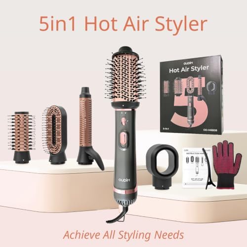 OUDIM 5-in-1 Hot Air Styler & Hair Dryer Brush, 1200W Ionic Multi-Styler for Fast Drying, Smooth Blowouts, Volumizing & Curling, 5 Attachments, 3 Heat Settings, Black/Rose Gold - Image 3