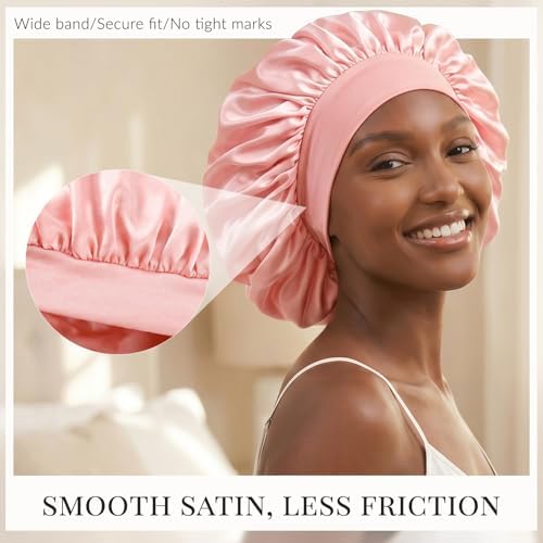 ZHENSILK 3PCS Silk Sleep Bonnet for Women, Large Satin Hair Caps with Elastic Band for Curly Hair and Frizz Control - Image 4