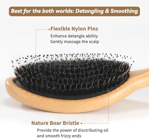 Hair Brush, Boar Bristle Hair Brushes for Women men Kid, Curved Boar & Nylon Bristle Brush for Wet/Dry Hair Smoothing Massaging Detangling, Everyday Brush Enhance Shine & Health - Image 2