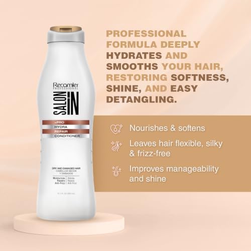 Salon In by Recamier | Hydra Repair Kit - Shampoo, Conditioner (33.8 fl oz Each) & Leave-On (10.1 fl oz) | Dry And Damaged Hair - Image 3