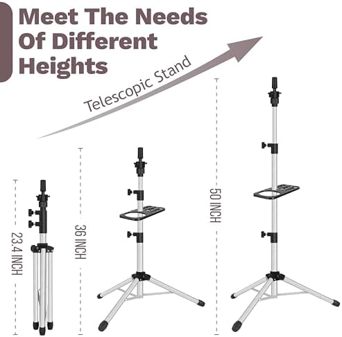 ZQIAN BEAUTY Wig Stand Tripod 50 Inch Metal Wig Mannequin Head Tripod Stand For Hairdressing Training Head Adjustable Wig Tripod Stand with Tool Tray (Silvery, Mannequin Head Not Included) - Image 2