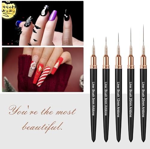 Artdone Metallic Nail Art Pens, Liner Brushes Set, 5PCS Black Nail Tools - Image 6