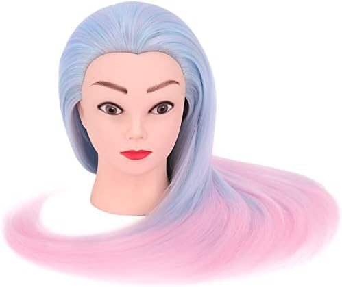 Mannequin Head, TopDirect 29'' Hair with Synthetic Manikin Head Practice Cosmetology Doll Styling Hairdressing Training Braiding Clamp Holder & Tools for Kids Girls, Blue & Pink - Image 5
