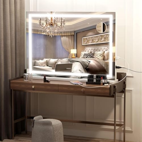 Hasipu Vanity Mirror with Lights, 32" x 24" LED Makeup Mirror, Lighted Makeup Mirror with Dimmable 3 Modes, Touch Screen Control Vanity Mirror Square White - Image 5