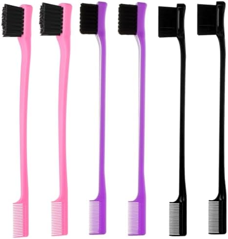 6Pack Double Sided Edge Control Hair Brush，Pink Purple Black - Image 2