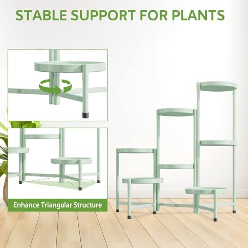 7 Tier Large Plant Stand Indoor Outdoor, 10 In Wide Tray, Green - Image 6