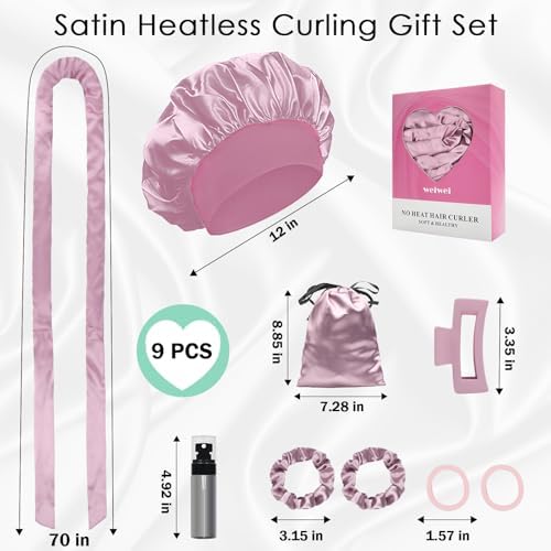 weiwei Satin Heatless Curlers Hair Curler, No Heat Curls Overnight Hair Curlers to Sleep In Overnight Curls Headband, 70" Hair Curlers No Heat, 9 Pcs Satin Heatless Curling Set for Women Long Hair - Image 6