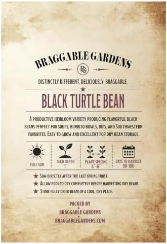 Black Turtle Bean Seeds for Planting, Heirloom Dry Bean Vegetable Seeds, Productive Black Bean Variety for Soups, Burrito Bowls, Dips, Southwestern Recipes and Dry Storage - Image 3