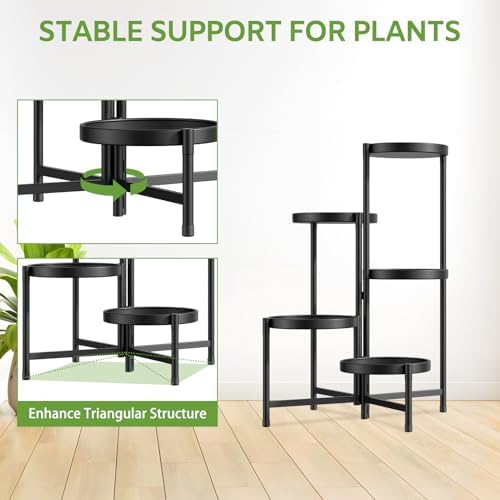 5 Tier Large Plant Stand Indoor Outdoor, 10 In Wide Tray, Black - Image 6