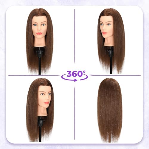 Mannequin Head Human Hair - Cosmetology Manikin Doll Head with 100% Real Hair for Hairdresser Practice Styling Braiding & Free Clamp Holder (Dark Brown) - Image 6