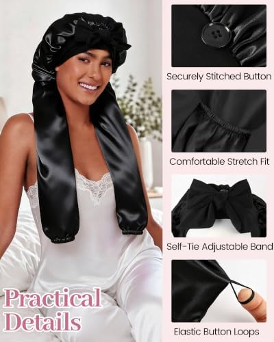Ababalaya Double Layer Long Satin Silk Feeling Bonnet for Women Sleep Cap - Image 5