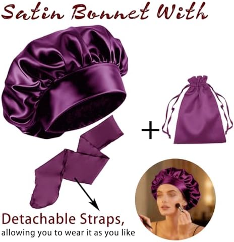 Womens Hair Bonnets Satin Bonnet for Sleeping Silk Bonnets Curly Hairs Braids Silky Sleep Caps with Long Soft Tie Band - Image 2