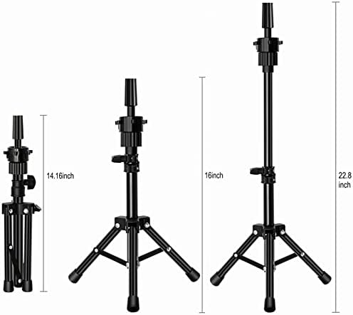 FUTAI Mini Adjustable Wig Stand Tripod Metal Holder for Mannequin Head Canvas Foam Head Hairdresser Practice Cosmetology Braiding Styling Salon Display - Image 3