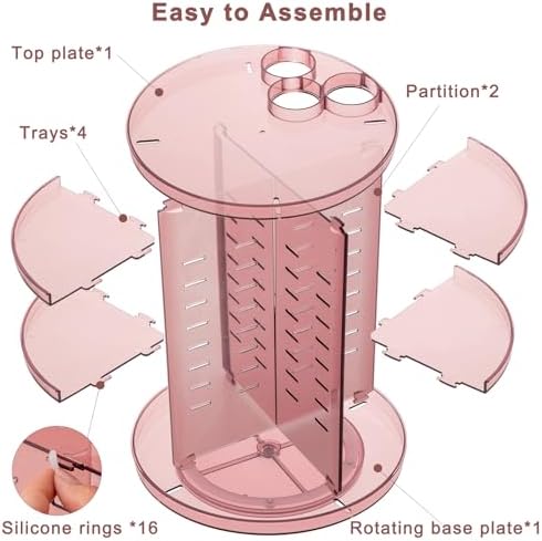 Rotating Makeup Organizer, DIY 8 Adjustable Layers Spinning Skincare Storage, Cosmetic Display Case with Brush Holder and Perfume Tray, Multi-Function Vanity Bathroom Countertop Organizer Clear Pink - Image 6