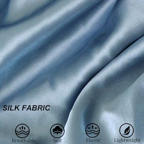 Silk Bonnet for Sleeping Satin Bonnets Double Layer Reversible Hair Cap Bonnet for Women Long Curly Braid Hair (Dusty Blue) - Image 4