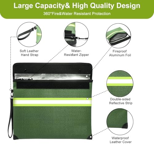 6500°F Fireproof Document Bag,Upgraded Fireproof/Waterproof Money Bag with Zipper/Reflective Strip,Storage Pouch for A4 Letter Size Document,Cash,Cell Phone,Passport - Image 3