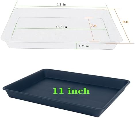 VUWEZ 4 Pack Plant Saucer Tray Rectangular, Plant Saucers for Indoors, Heavy Sturdy Plastic Plant Drainage Trays, Plant Drip Trays for Pots, Seed Starter Growing Tray (11 x 9 inch, Blue) - Image 2