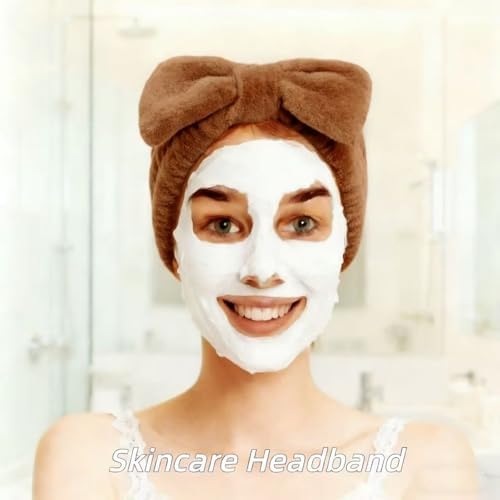 7 Pcs Spa Set, Facial Headband and Wristband Set, Skincare Accessories, College Style Girl Idea Gifts, Hair Accessories for Women and Girls （Dark Brown） - Image 4